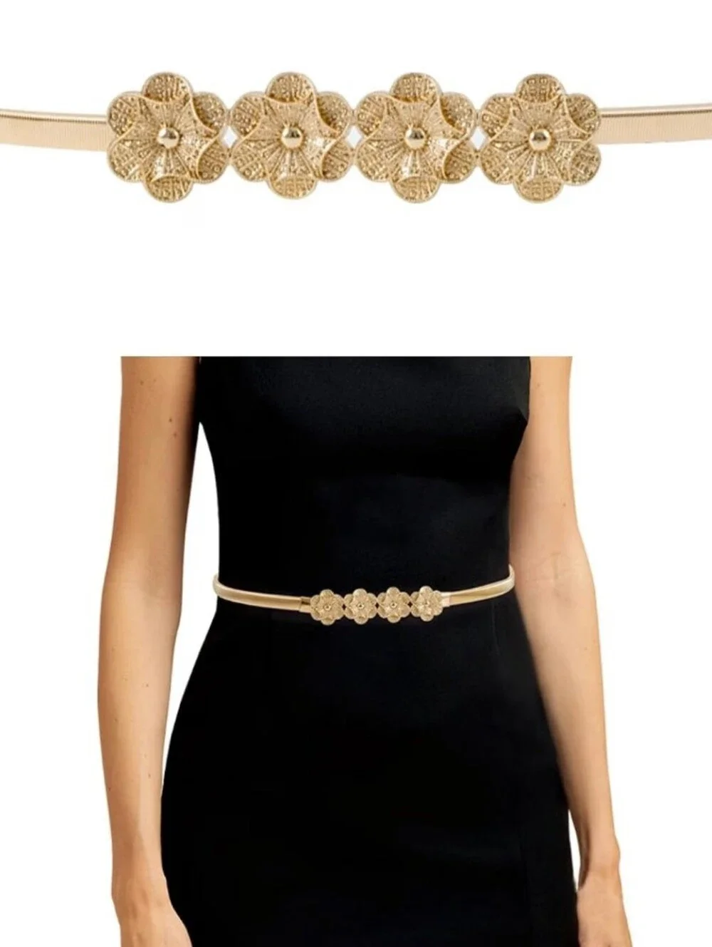 Gold-Tone Floral Elastic Waist Belt Size Small NIP